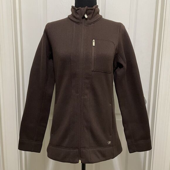 Calvin Klein Knit Full Zip Brown Fleece Jacket Lightweight Women's Small - Picture 1 of 8